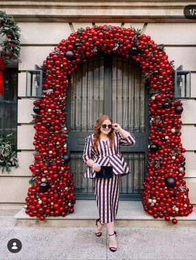 Tuckernuck Striped Peplum Top and Pencil Skirt Set in Red, White, Navy - Size XL